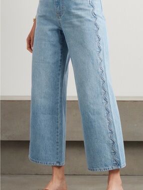 Veronica Beard Taylor cropped scalloped high-rise wide-leg jeans